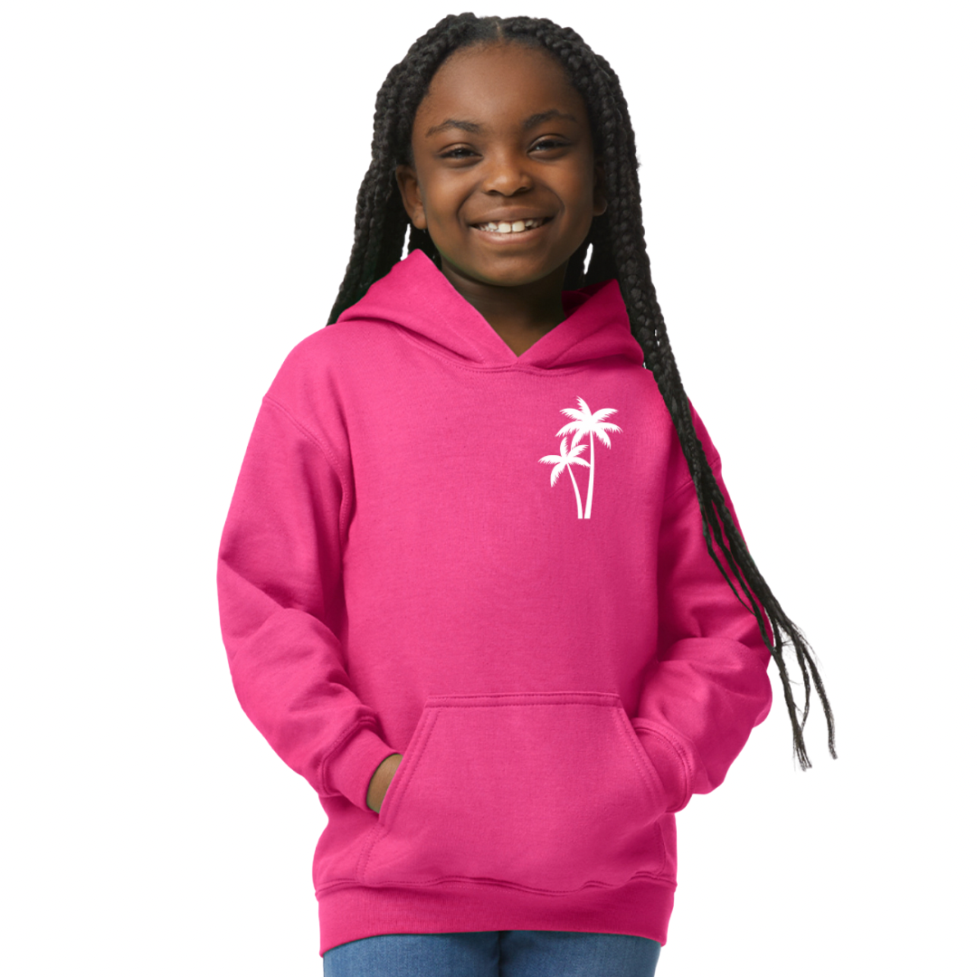 Children’s Christian Hoodie, The Righteous Shall Flourish Psalm 92:12, Palm Tree Sunset Design