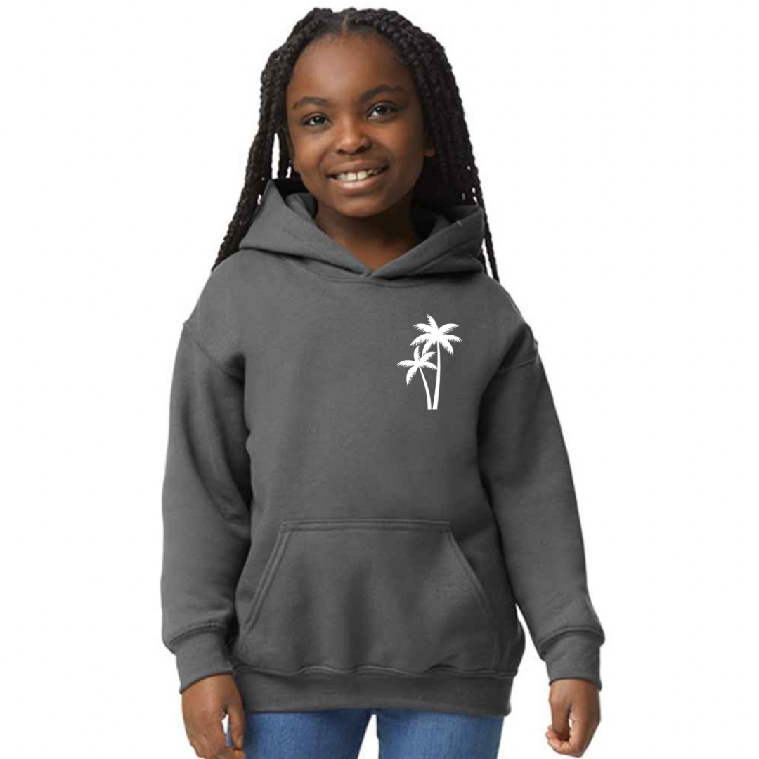 Children’s Christian Hoodie, The Righteous Shall Flourish Psalm 92:12, Palm Tree Sunset Design