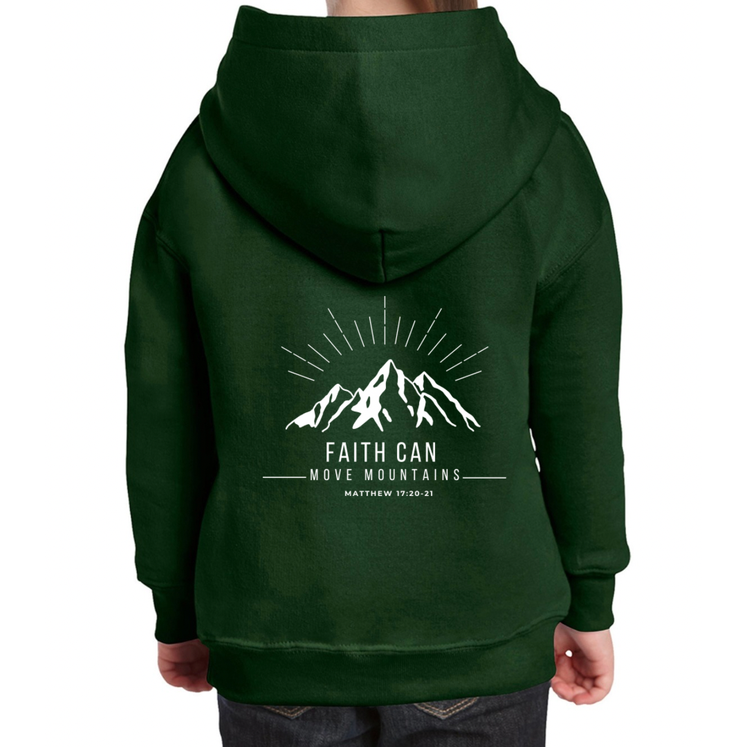 Faith Can Move Mountains Kids Fit Forest Green Hoodie