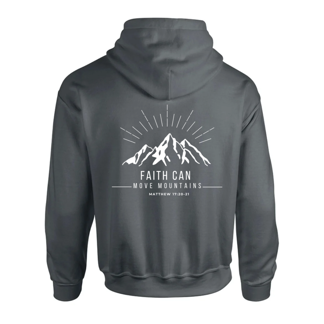 Faith Can Move Mountains Hoodie Charcoal Back