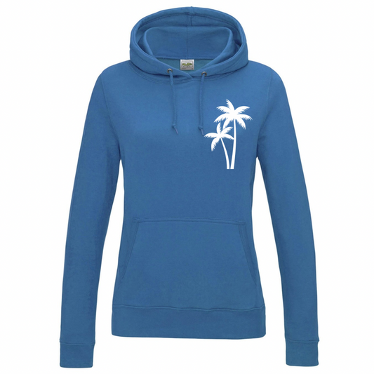 Ladies’ Fitted Christian Hoodie, The Righteous Shall Flourish Psalm 92:12, Palm Tree Sunset