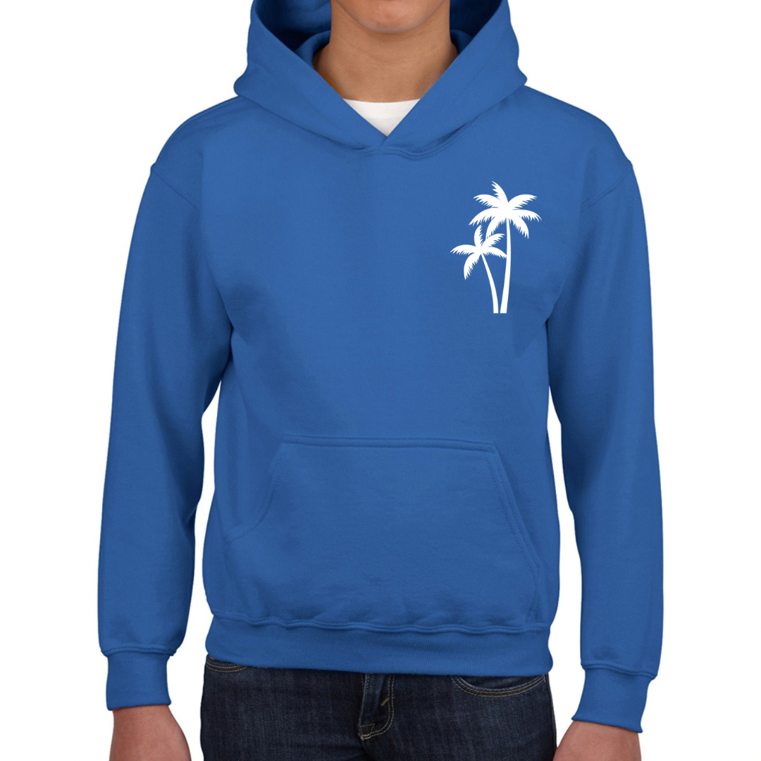 Children’s Christian Hoodie, The Righteous Shall Flourish Psalm 92:12, Palm Tree Sunset Design