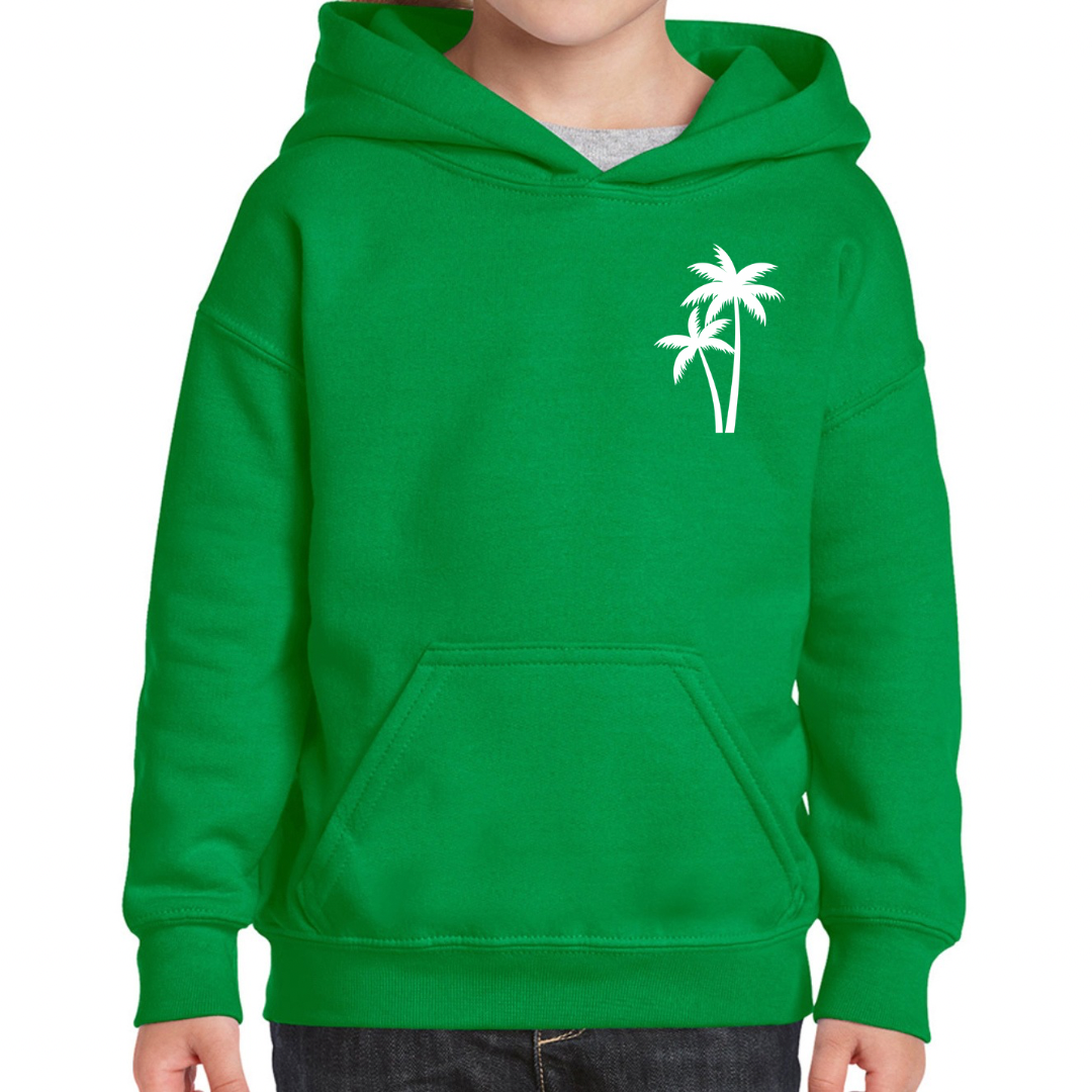 Children’s Christian Hoodie, The Righteous Shall Flourish Psalm 92:12, Palm Tree Sunset Design