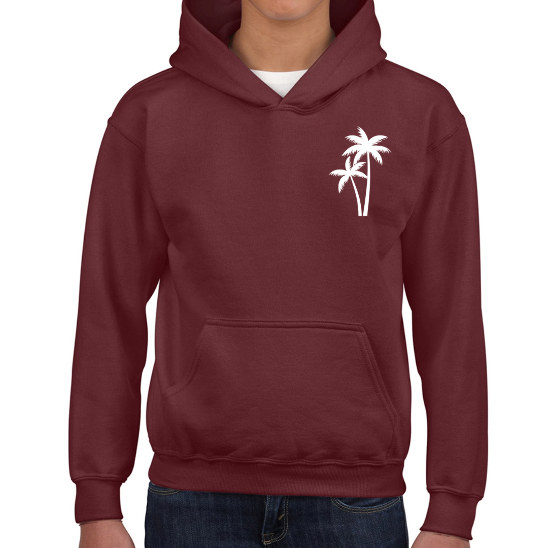 Children’s Christian Hoodie, The Righteous Shall Flourish Psalm 92:12, Palm Tree Sunset Design