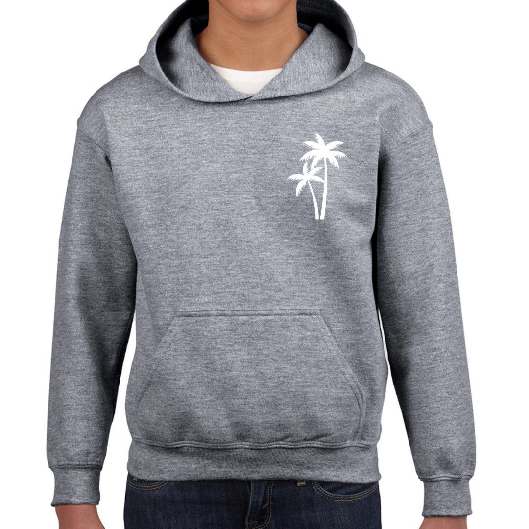 Children’s Christian Hoodie, The Righteous Shall Flourish Psalm 92:12, Palm Tree Sunset Design