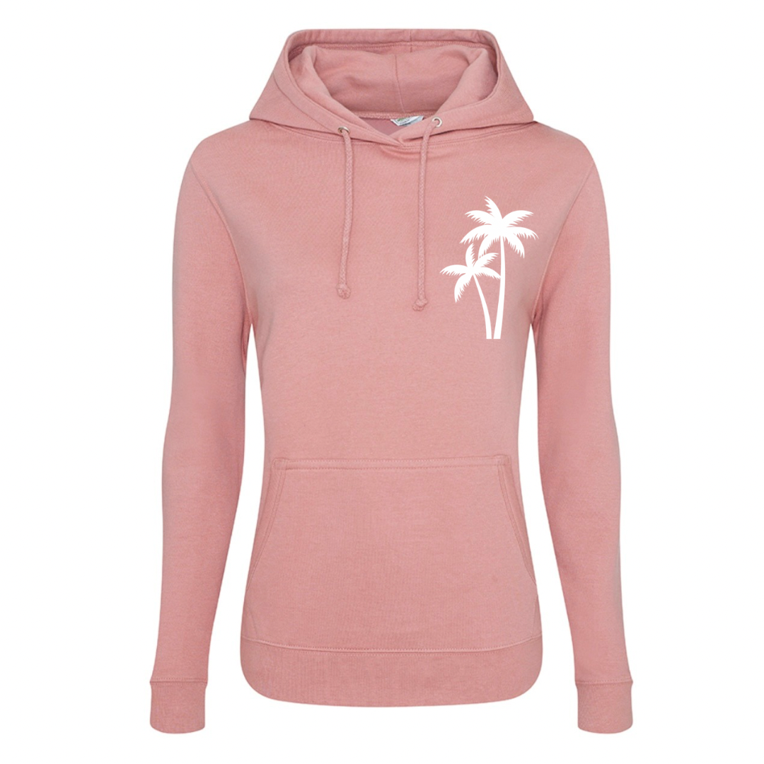 Ladies’ Fitted Christian Hoodie, The Righteous Shall Flourish Psalm 92:12, Palm Tree Sunset