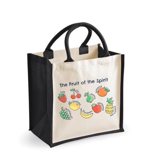 fruits of the spirit Jute bag, bible verse bag, black