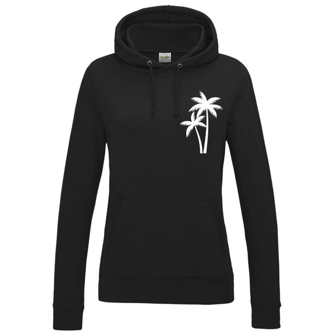 Ladies’ Fitted Christian Hoodie, The Righteous Shall Flourish Psalm 92:12, Palm Tree Sunset