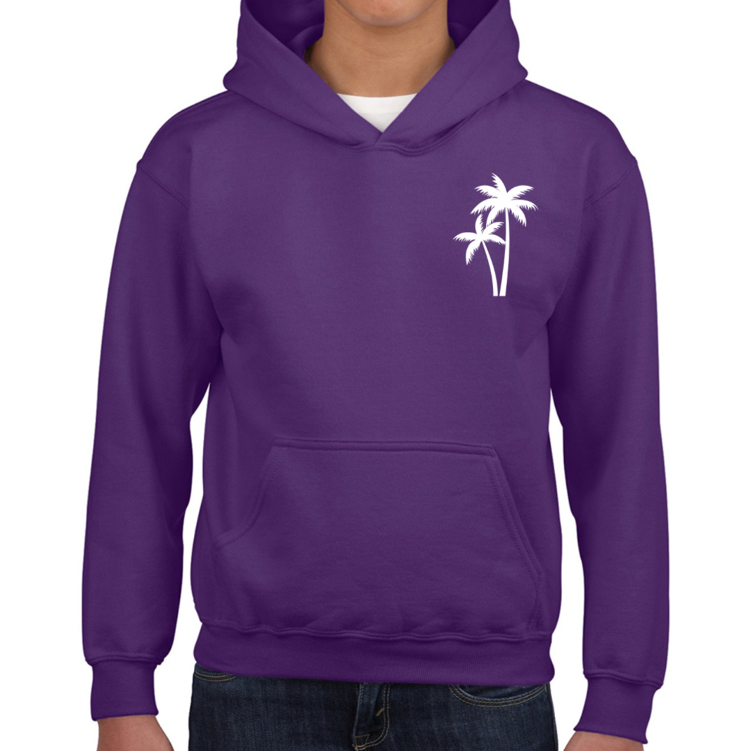 Children’s Christian Hoodie, The Righteous Shall Flourish Psalm 92:12, Palm Tree Sunset Design
