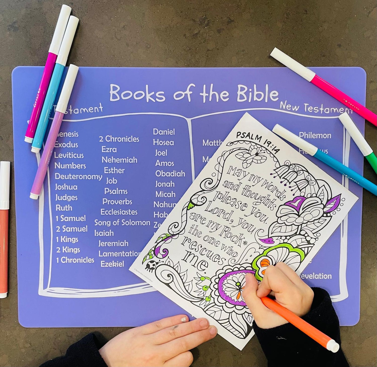 Books of the Bible silicone placemat purple