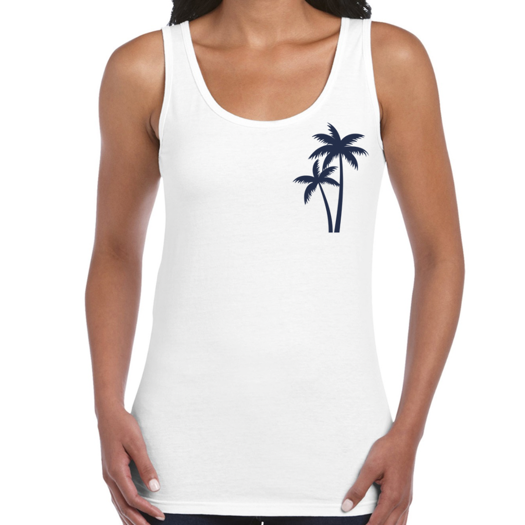 Ladies’ Christian Tank Top – The Righteous Shall Flourish Psalm 92:12, Palm Tree Sunset