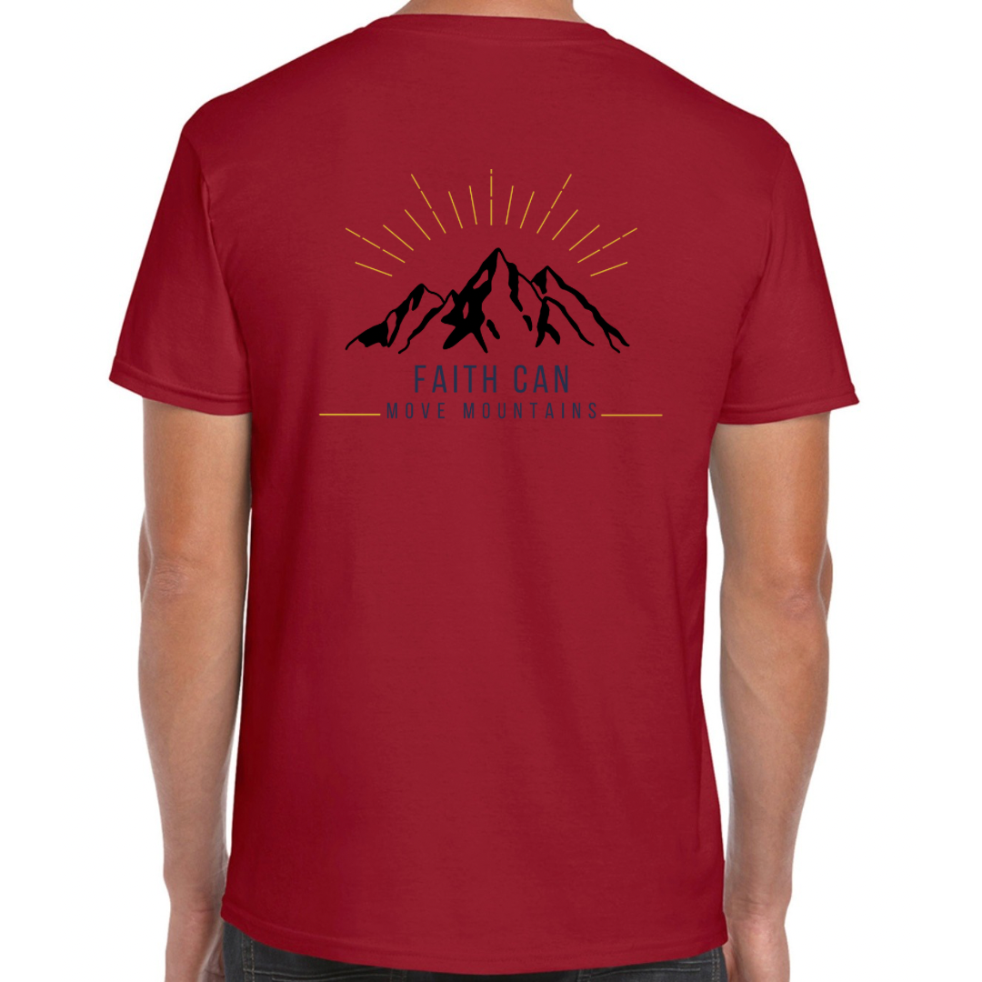 Faith Can Move Mountains Crew neck T shirt Cardinal Red Back