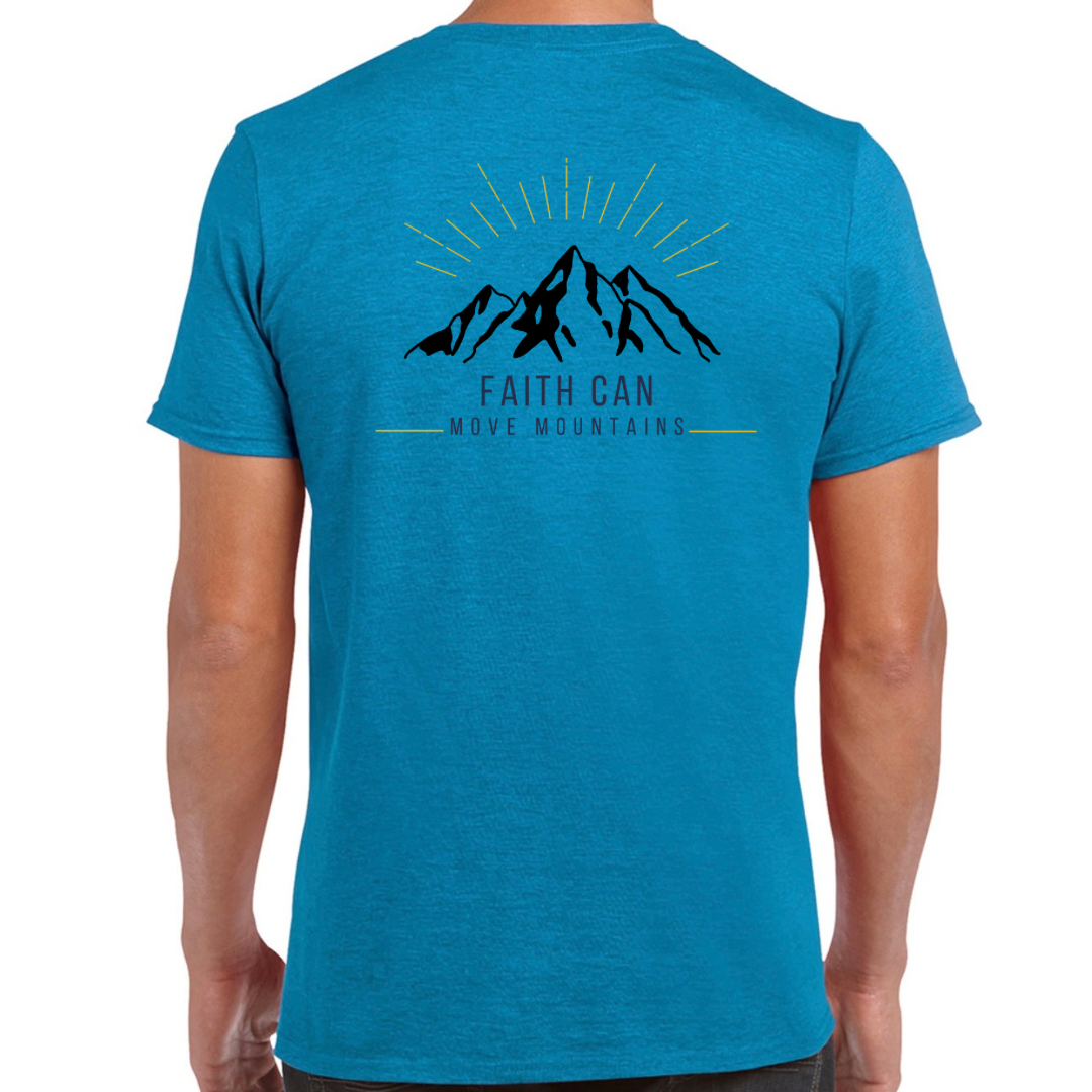 Faith Can Move Mountains Crew neck T shirt Antique Sapphire Back