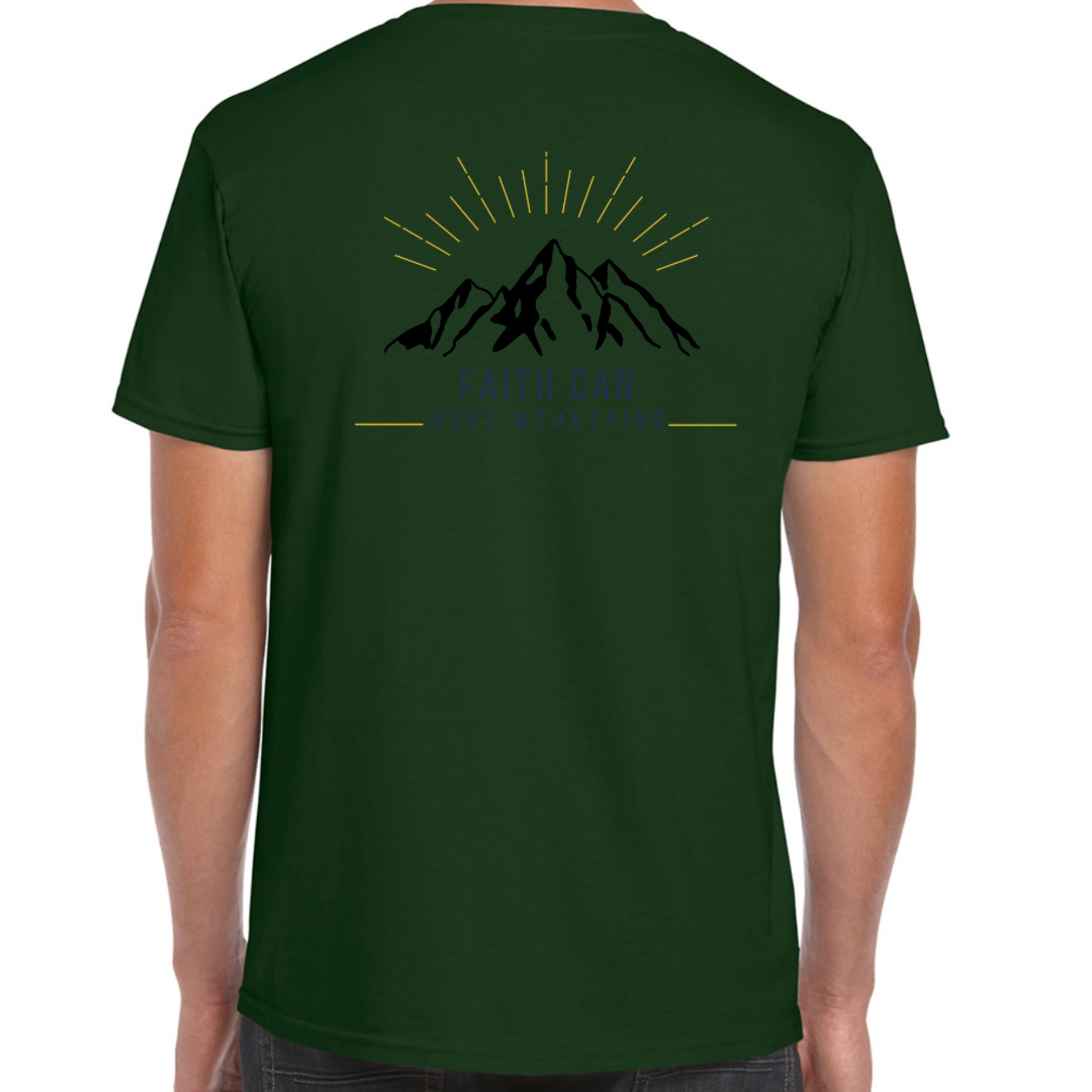 Faith Can Move Mountains Crew neck T shirt Forest Green Back
