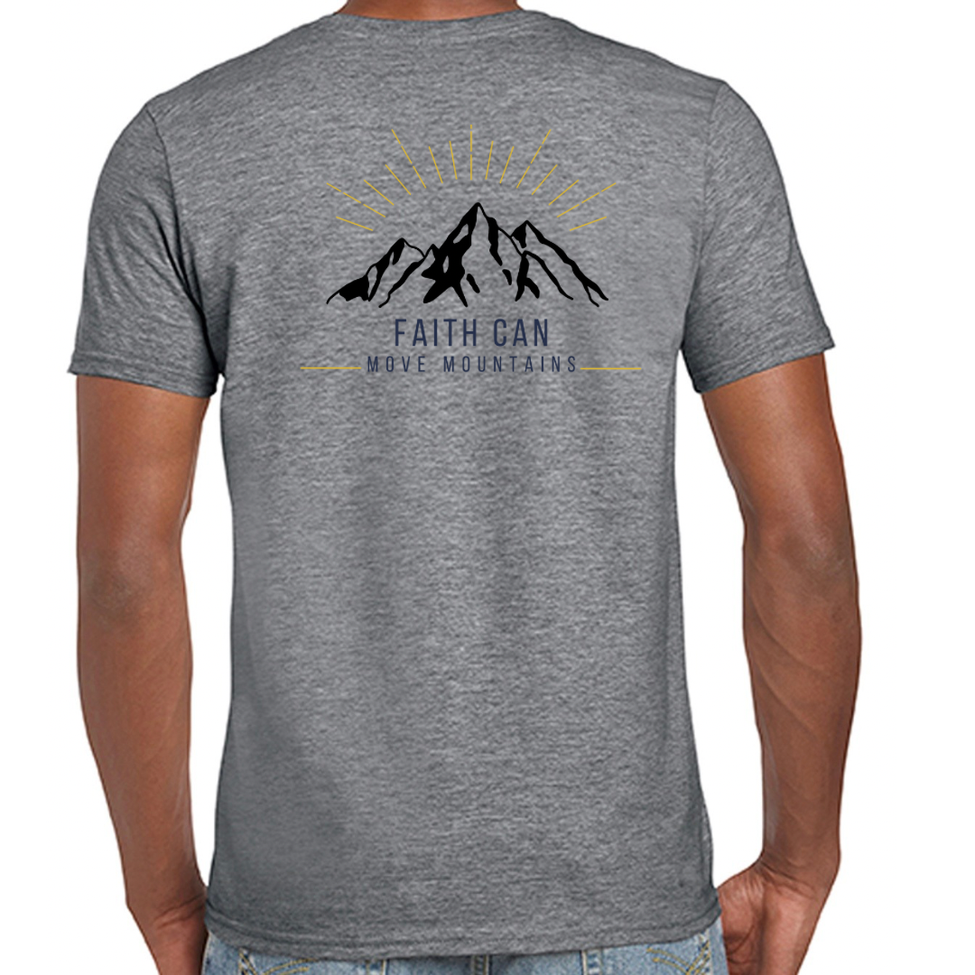 Faith Can Move Mountains Crew neck T shirt Grey Front