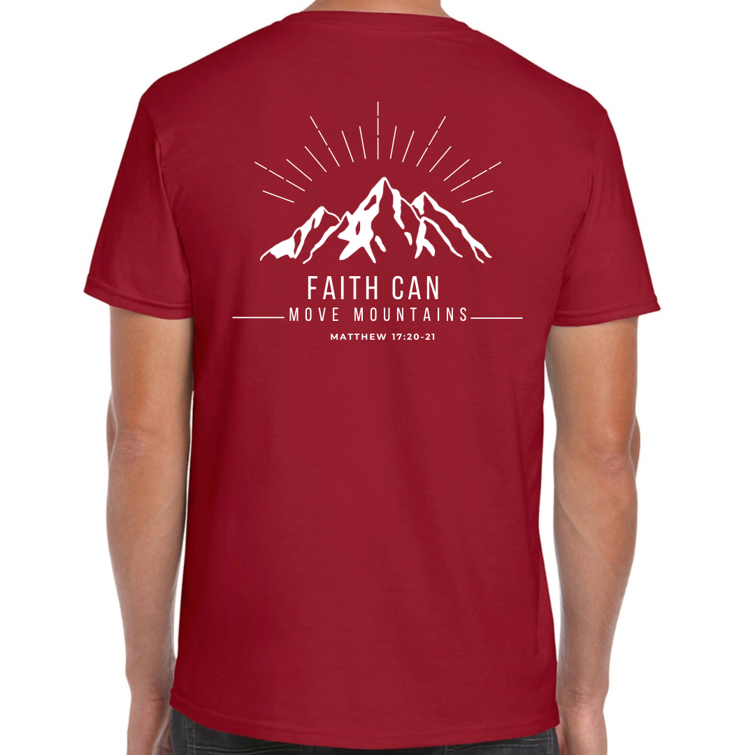 Faith Can Move Mountains Crew neck T shirt Cardinal Red Back