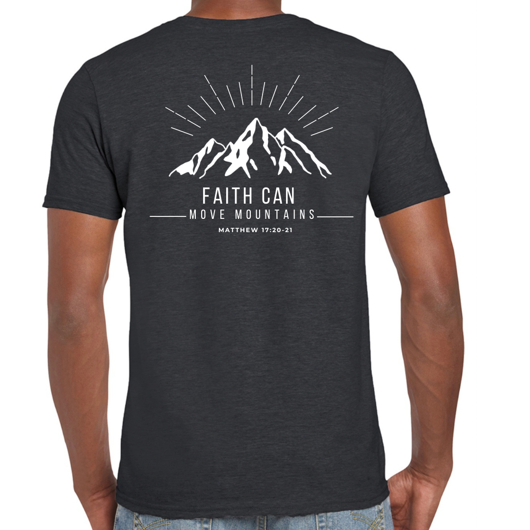 Faith Can Move Mountains Crew neck T shirt Charcoal Back