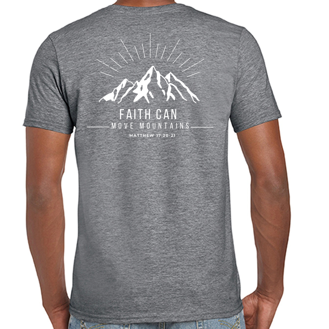 Faith Can Move Mountains Crew neck T shirt Grey Back