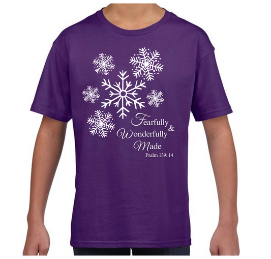 Bible Verse Tshirt - fearfully and wonderfully made purple
