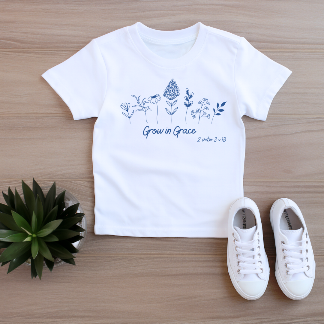 White Grow in Grace Kids T Shirt Front