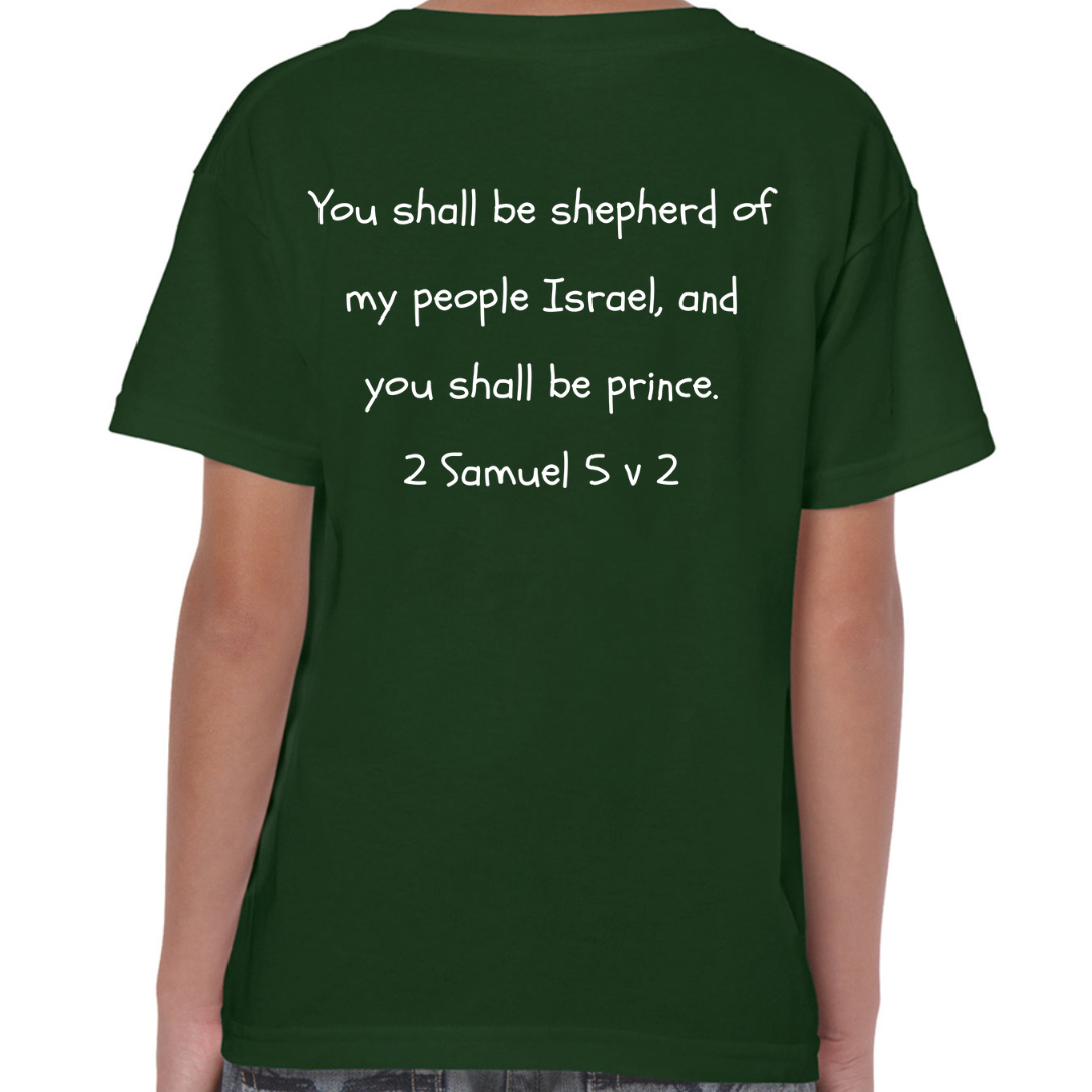 David Bible Hero Forest Green T Shirt Back - Shepherd of my people