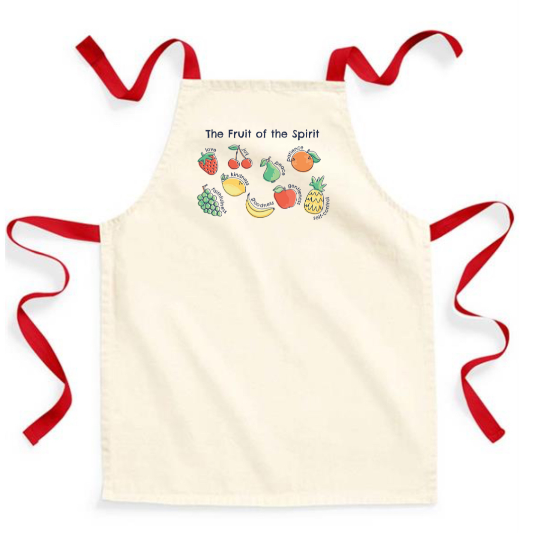 Fruits of the spirit, kids/ children's canvas apron, red straps