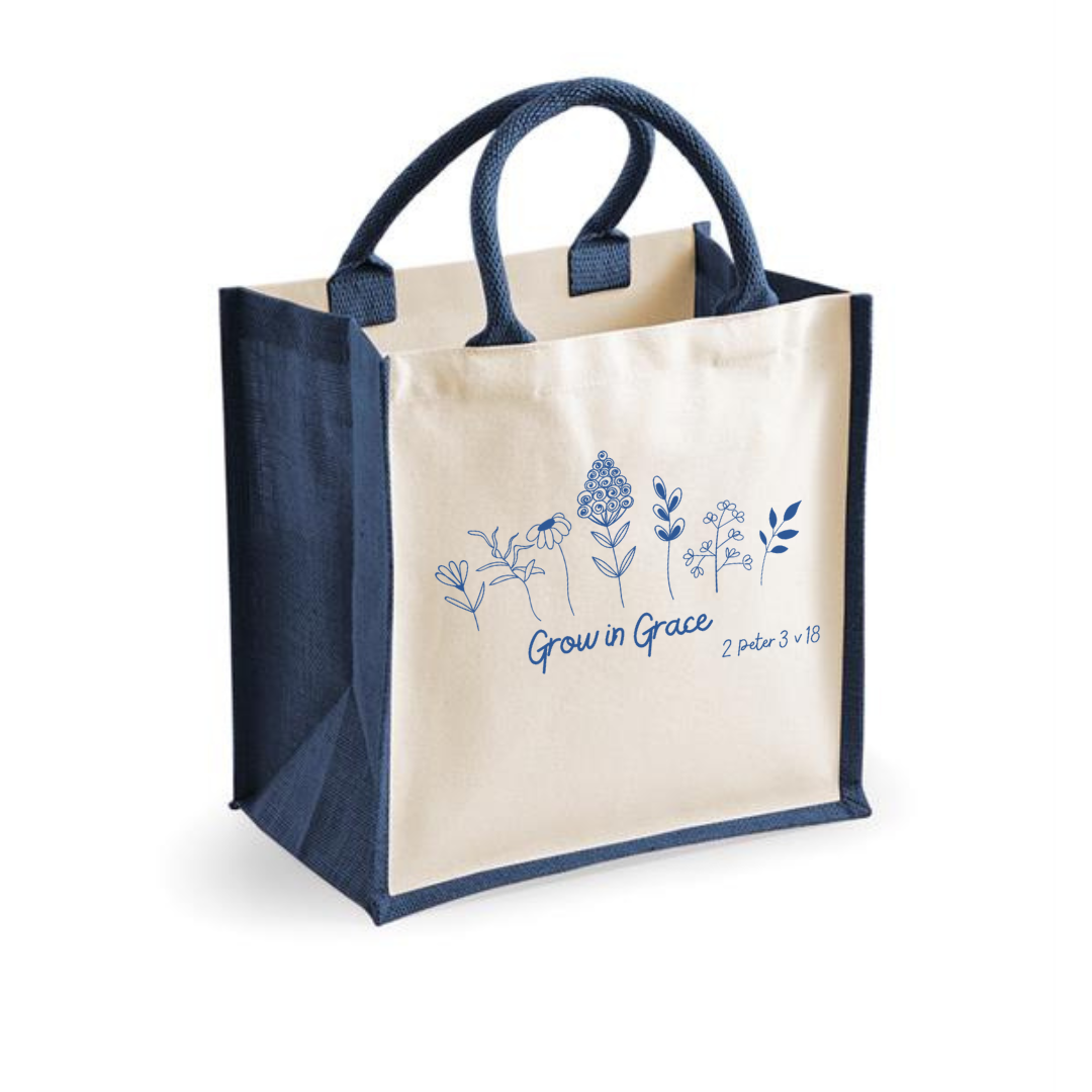 Navy Grow in Grace Jute Bag