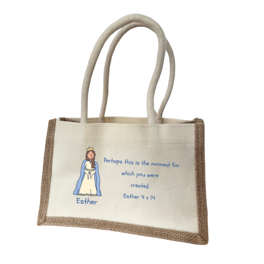 Natural Esther Bible Heroes Mini Jute Bag