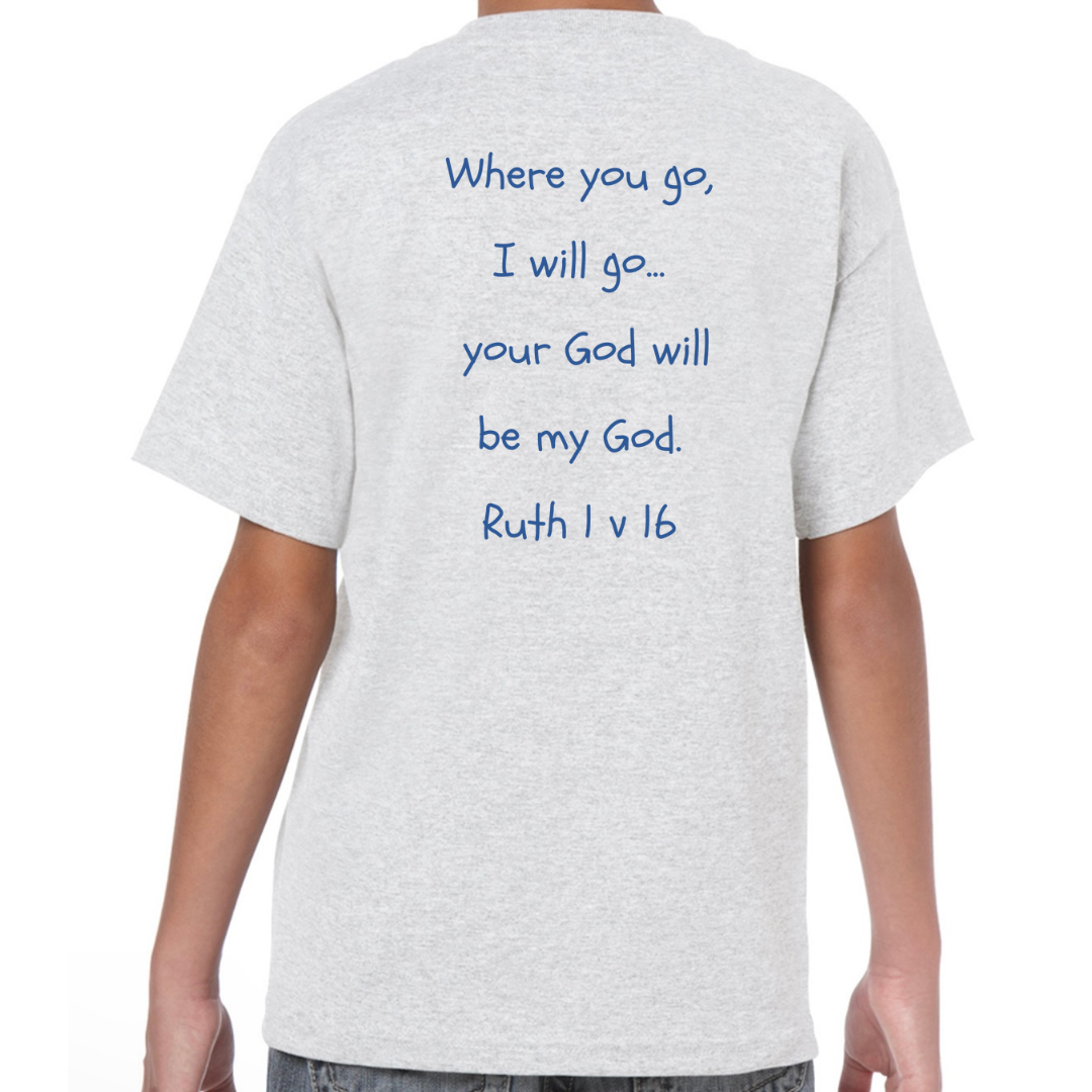 Ruth Bible Hero Grey T Shirt Back Where you go I will go