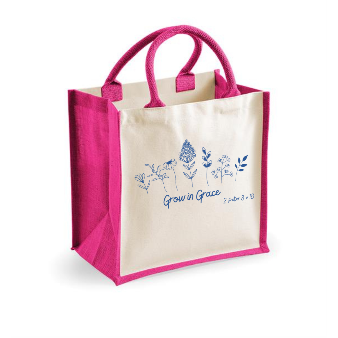 Pink Grow in Grace Jute Bag