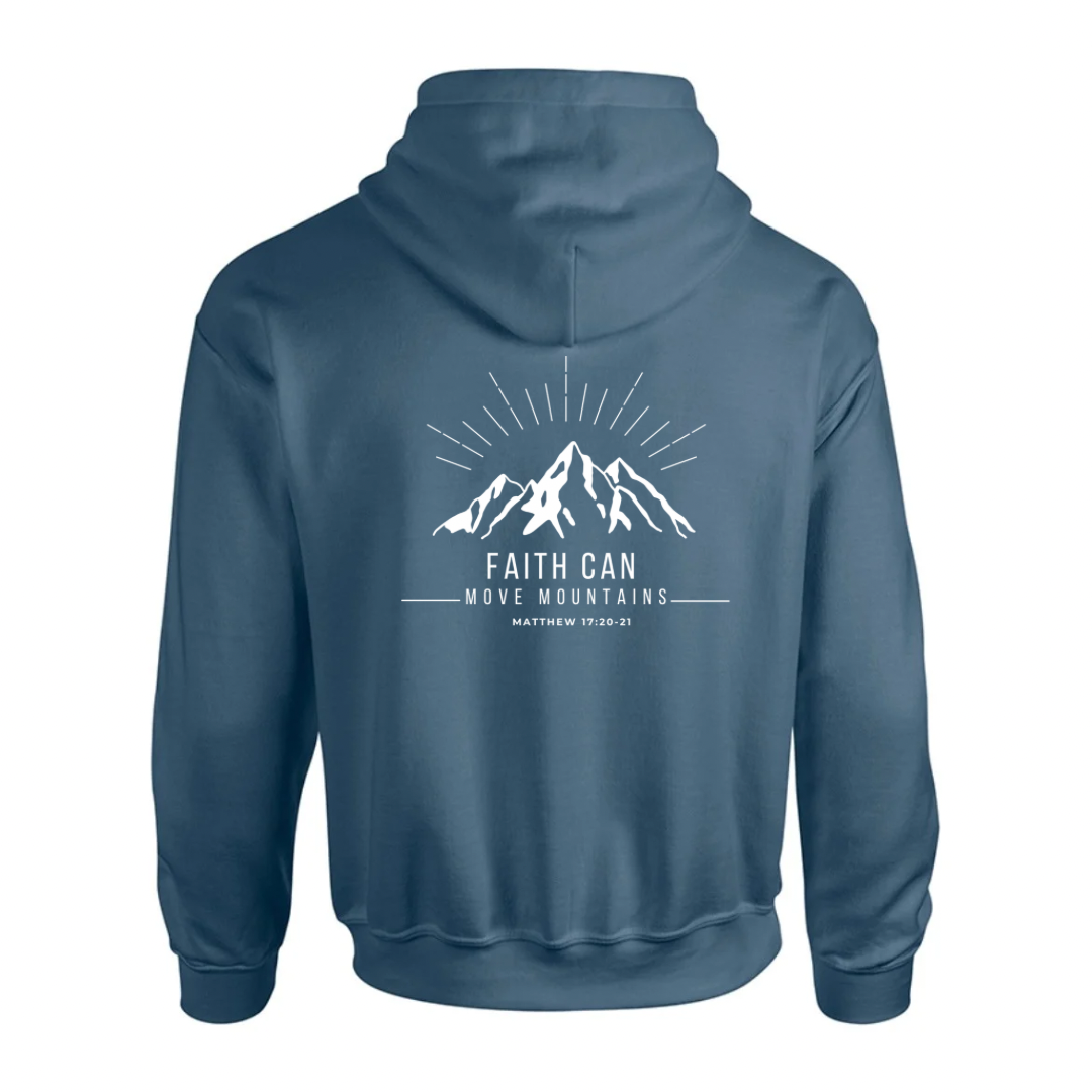 Faith Can Move Mountains Hoodie Indigo Back