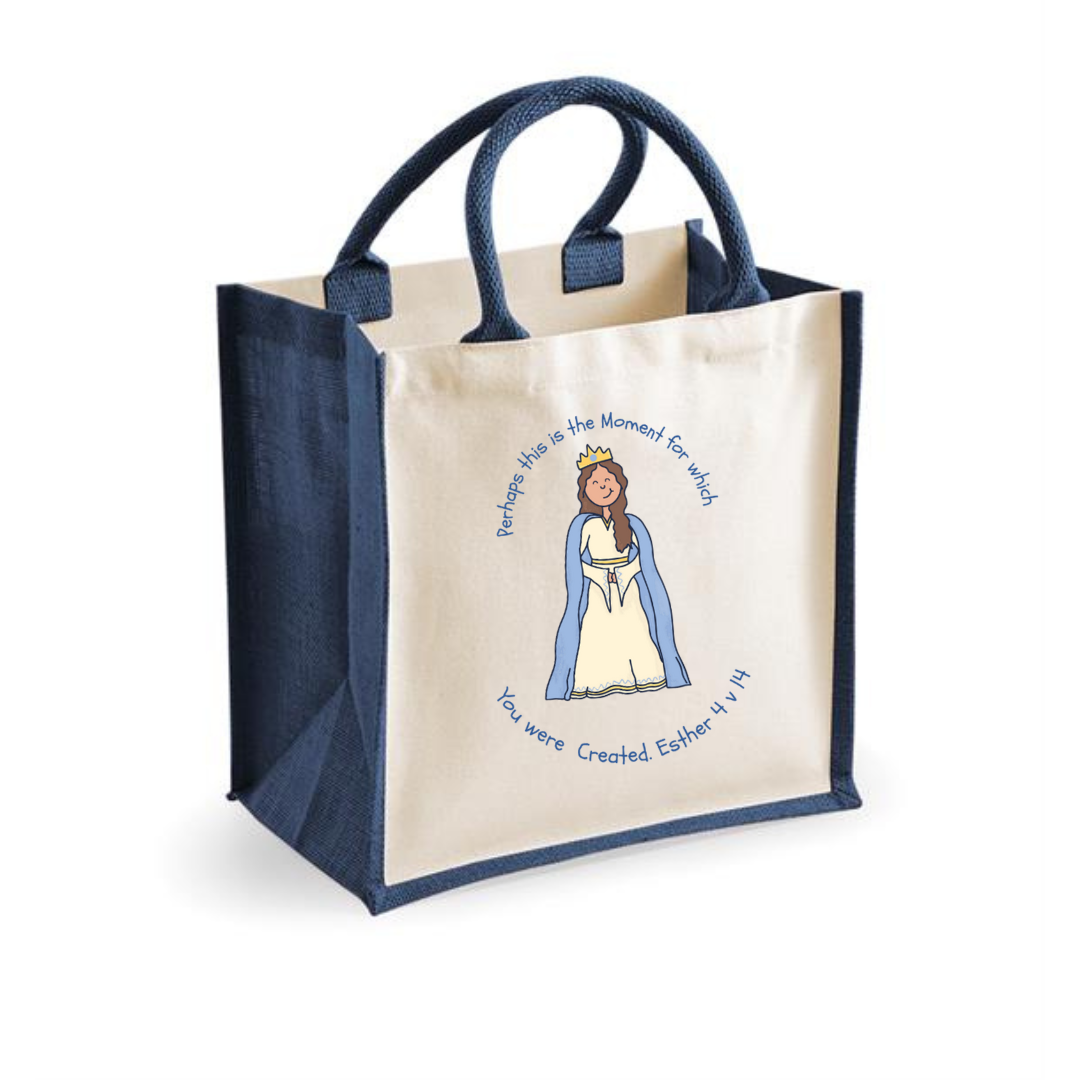 Navy Esther Bible Heroes Jute Canvas Bag