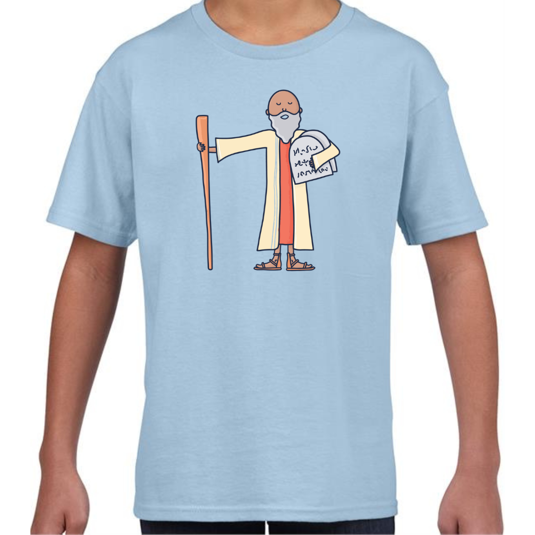 Moses Bible Hero Pale Blue T Shirt Front