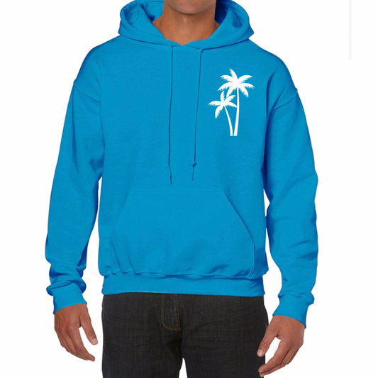 Unisex Christian Hoodie, The Righteous Shall Flourish Psalm 92:12, Palm Tree Sunset