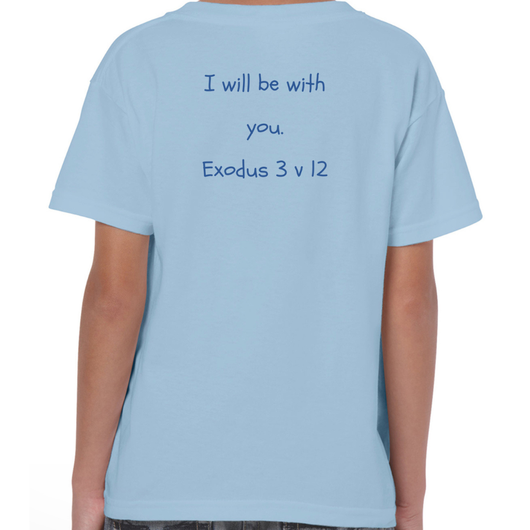 Moses Bible Hero Pale Blue T Shirt Back I will be with you