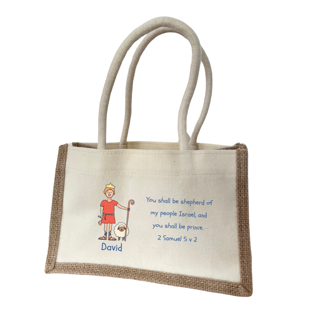 Natural David Bible Heroes Mini Jute Bag