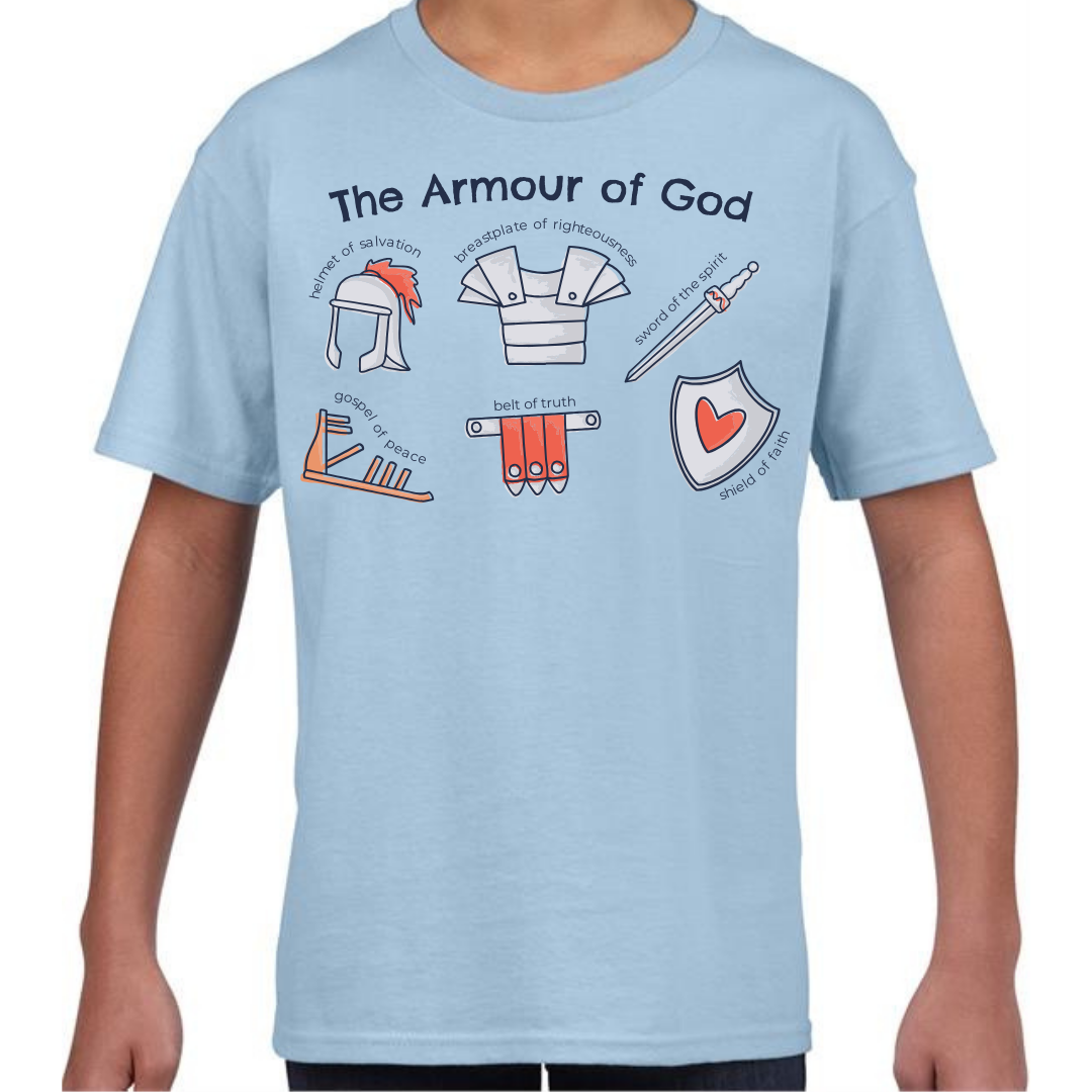 Armour of God TShirt Bible Ephesians Light Blue