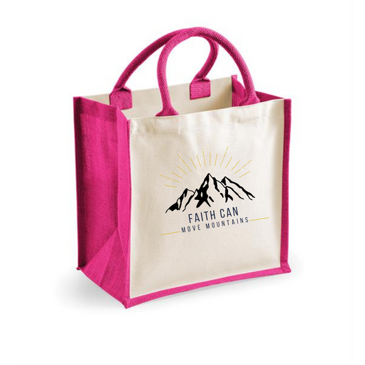 Pink Faith Can Move Mountains Canvas Jute Bag