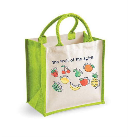 fruits of the spirit Jute bag, bible verse bag, lime green