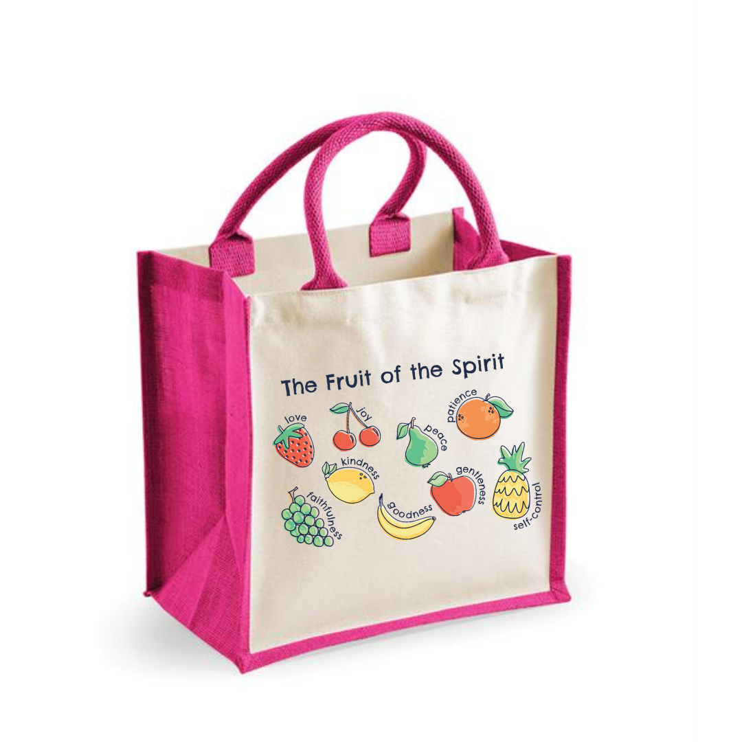 fruits of the spirit Jute bag, bible verse bag, bright pink