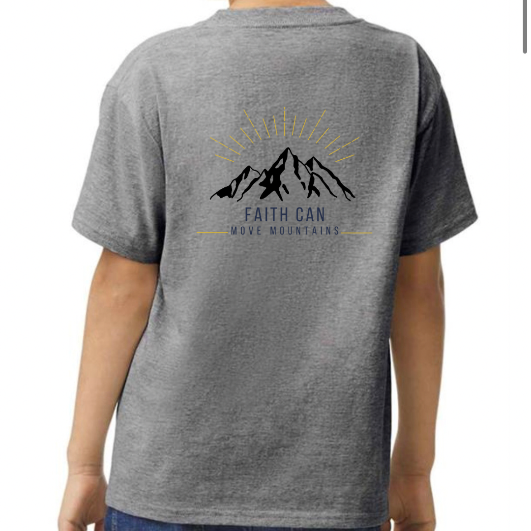 Grey Faith Can Move Mountains Child's T Shirt Back