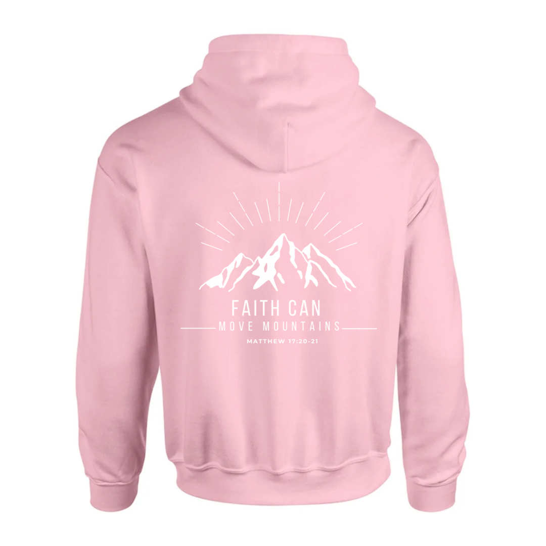 Faith Can Move Mountains Hoodie Light Pink Back