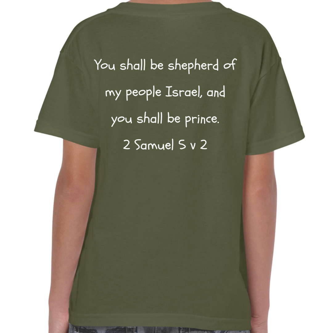 David Bible Hero Military Green T Shirt Back - Shepherd of my people