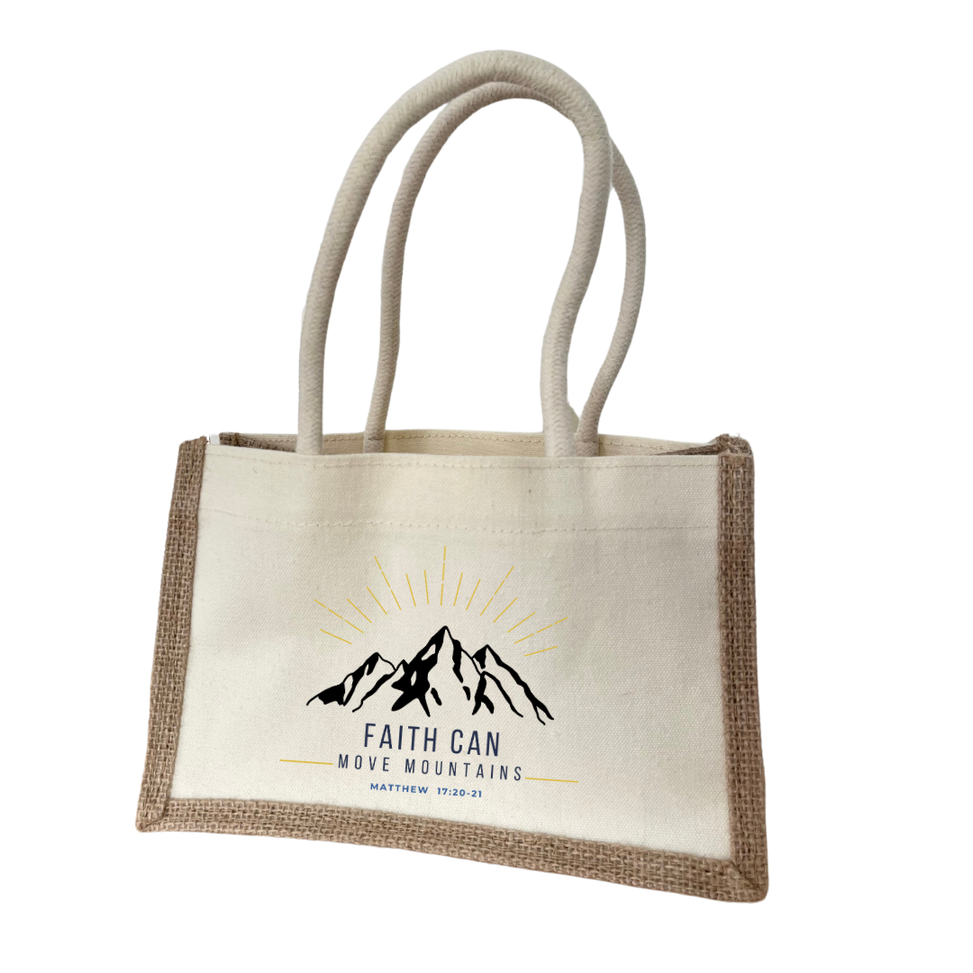 Natural Faith Can Move Mountains Mini Jute Bag