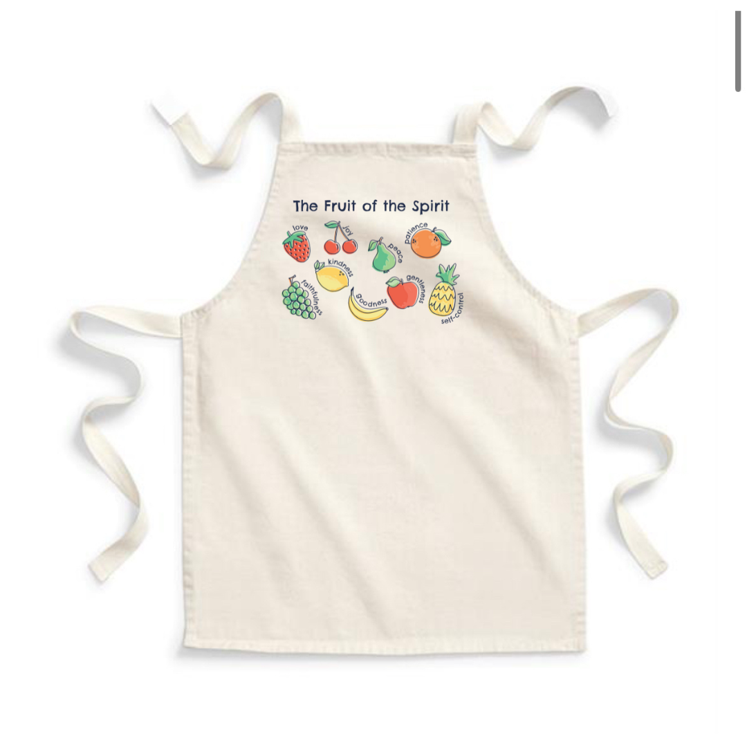 Natural straps, canvas kids/ children's apron, fruits of the spirit