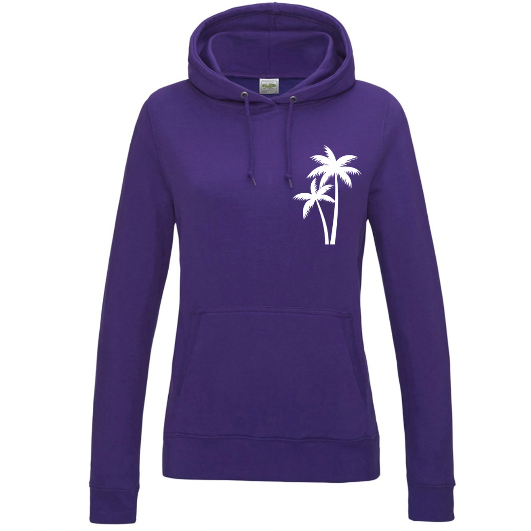 Ladies’ Fitted Christian Hoodie, The Righteous Shall Flourish Psalm 92:12, Palm Tree Sunset