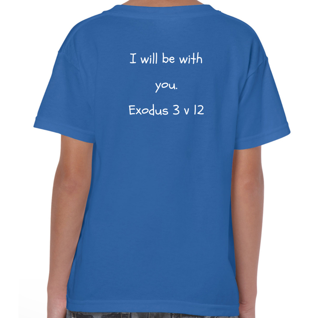 Moses Bible Hero Royal Blue T Shirt Back I will be with you