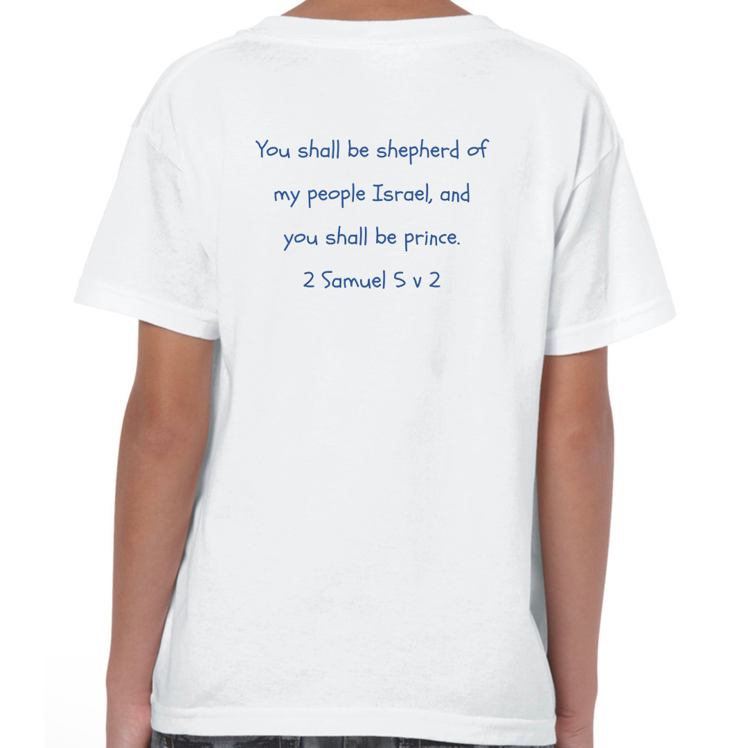 David Bible Hero White T Shirt Back - Shepherd of my people