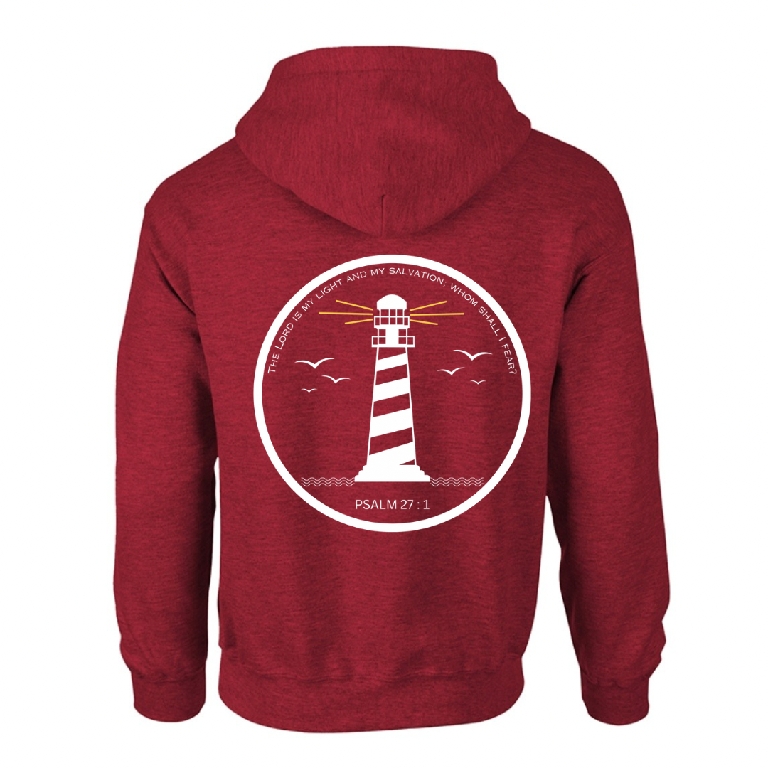 Lighthouse bible verse hoody red