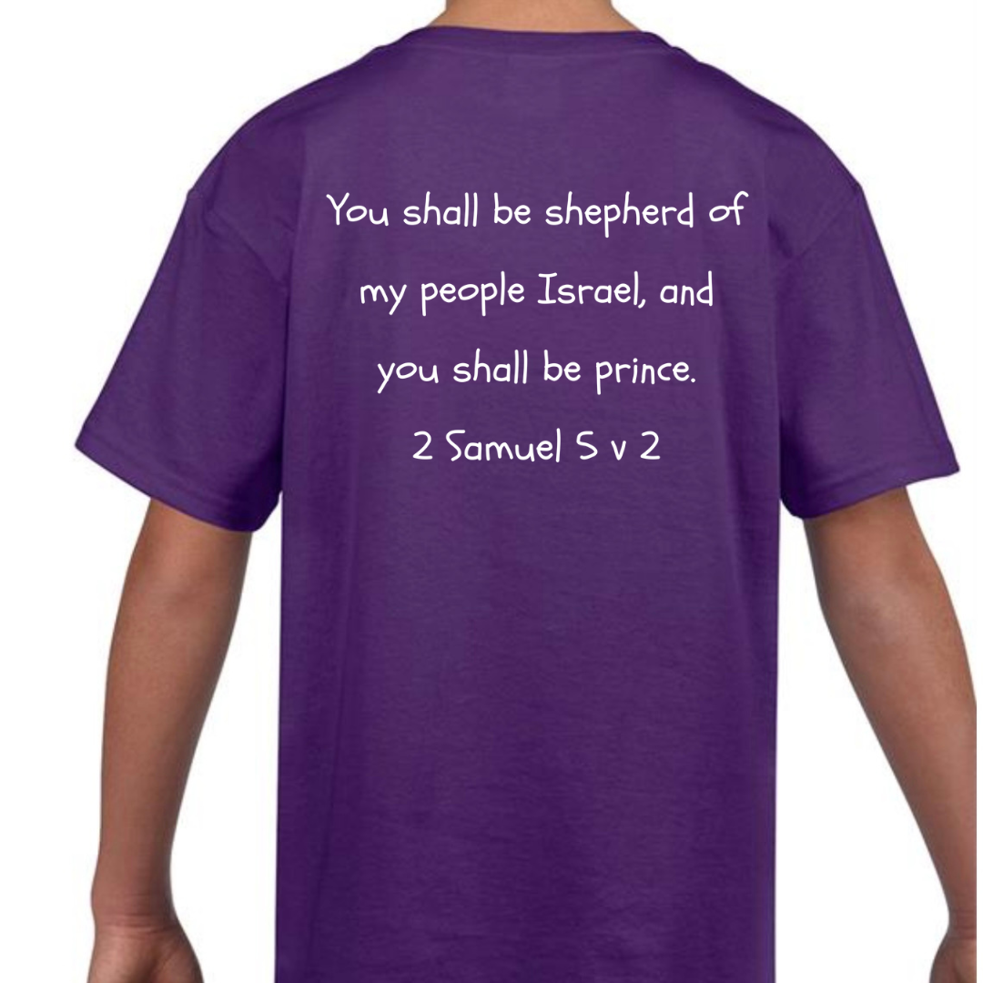 David Bible Hero Purple T Shirt Back - Shepherd of my people